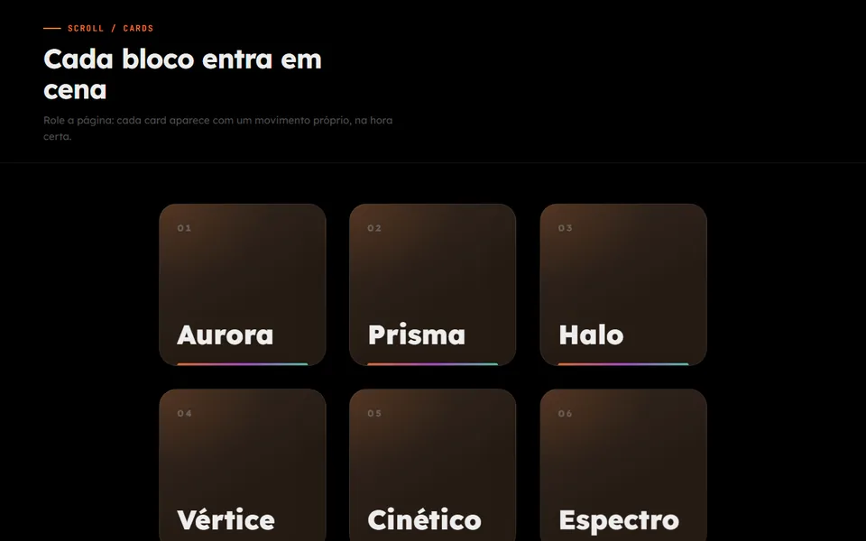 Prévia do efeito Cards no Scroll