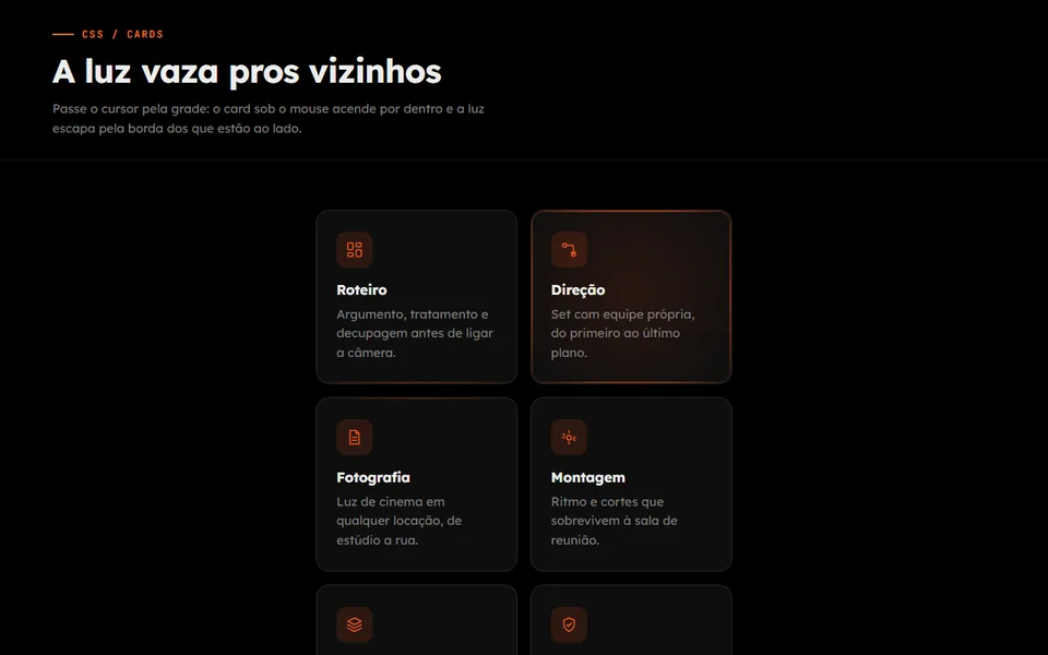 Prévia do efeito Cards Holofote