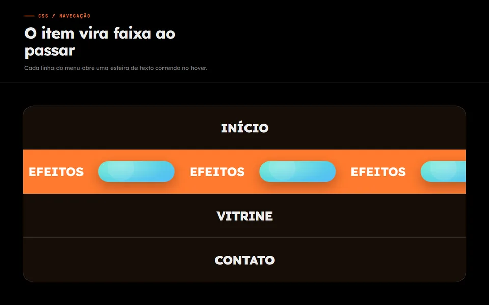 Prévia do efeito Menu com Faixa Corrida