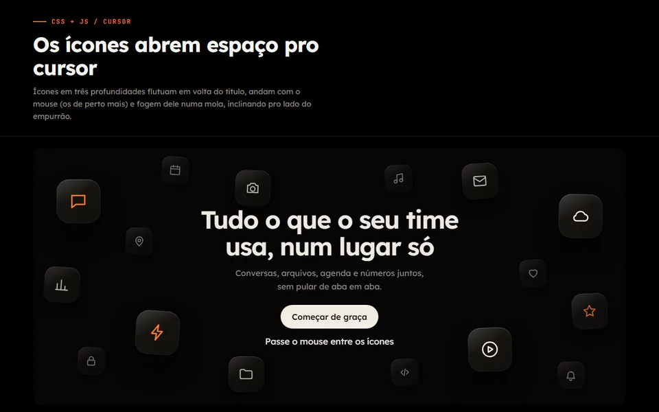 Prévia do efeito Ícones que se Afastam