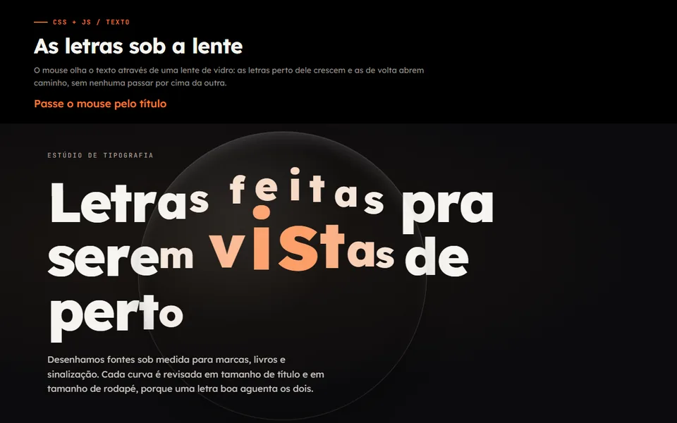 Prévia do efeito Letras sob a Lente