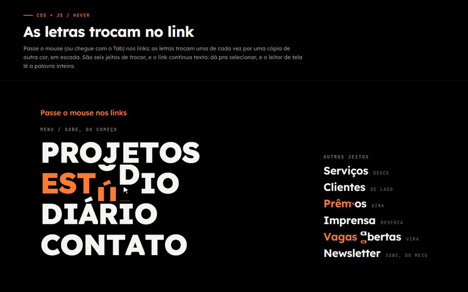 Prévia do efeito Link que Troca de Letra