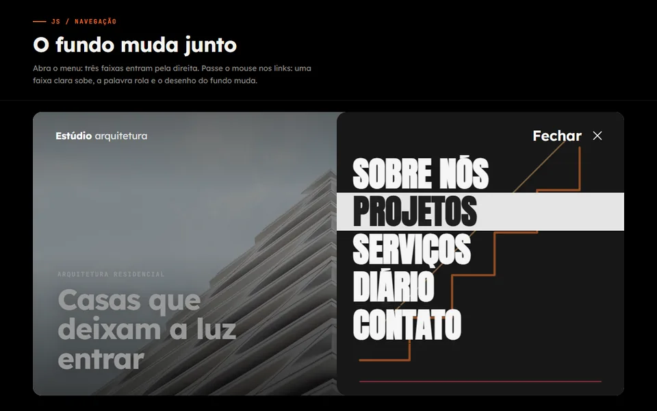 Prévia do efeito Menu Cinético