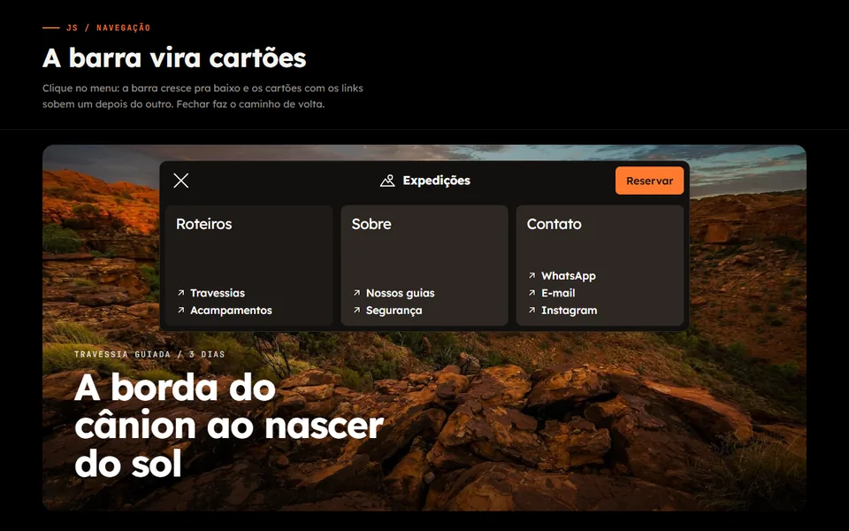 Prévia do efeito Menu em Cartões