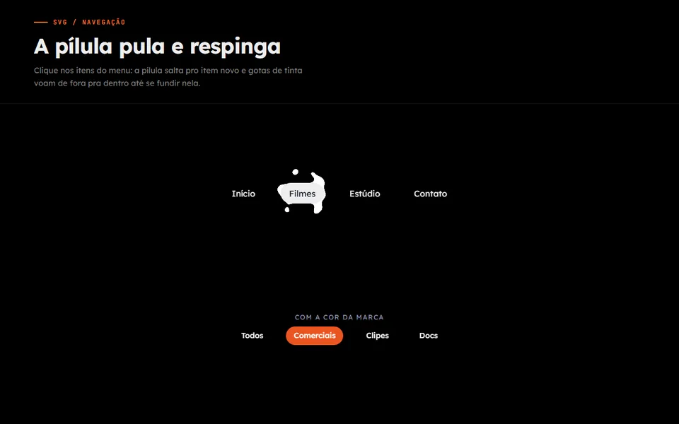 Prévia do efeito Menu Respingo