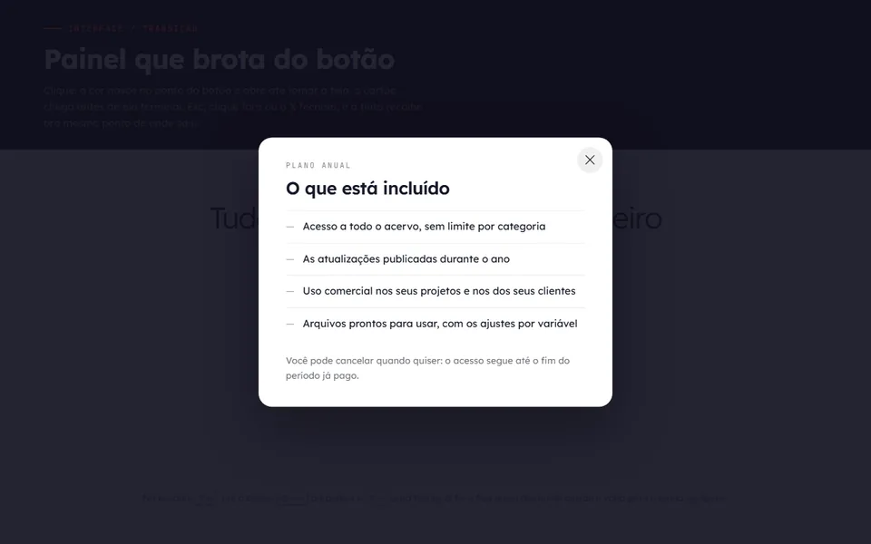 Prévia do efeito Painel que Brota do Botão